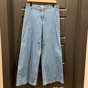 Maeve Scallop-Edge High-Rise Wide-Leg Jeans size 27